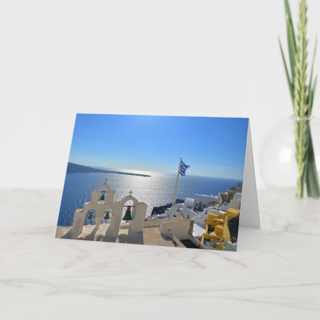 Santorini Triple Bell Torn Greece Photography Kort (Framsida)