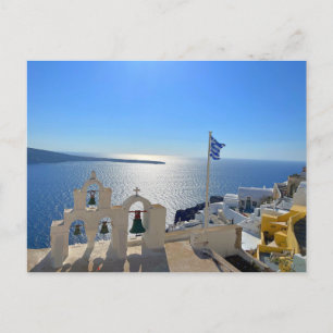 Santorini Triple Bell Torn Greece Photography Vykort