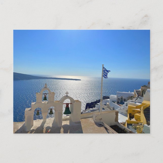 Santorini Trippelklocktorn Grekland Fotografi Vykort (Framsida)