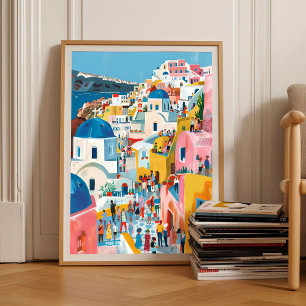 Santorini Tryck Santorini Illustration Grekland Re