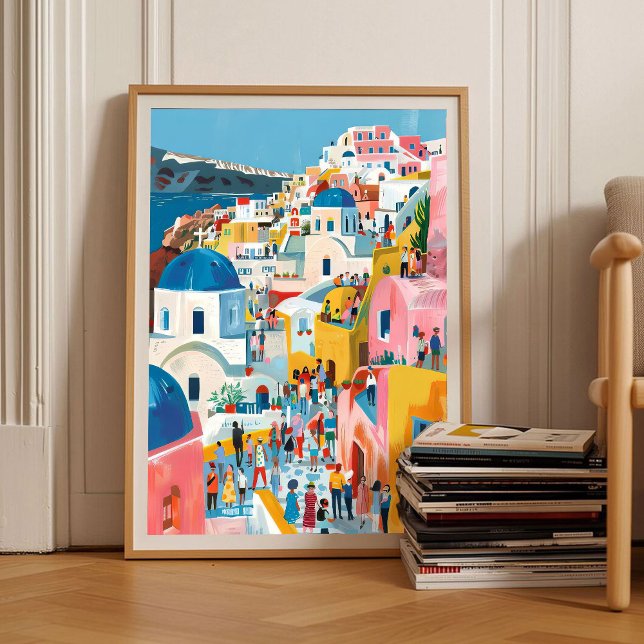 Santorini Tryck Santorini Illustration Grekland Re (Skapare uppladdad)
