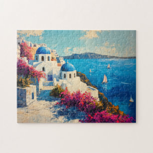 Santorini Vibrant Flowers Digital Oljemålning Pussel