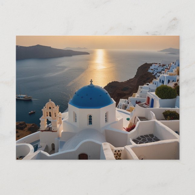 Santorini vid havet vykort (Framsida)