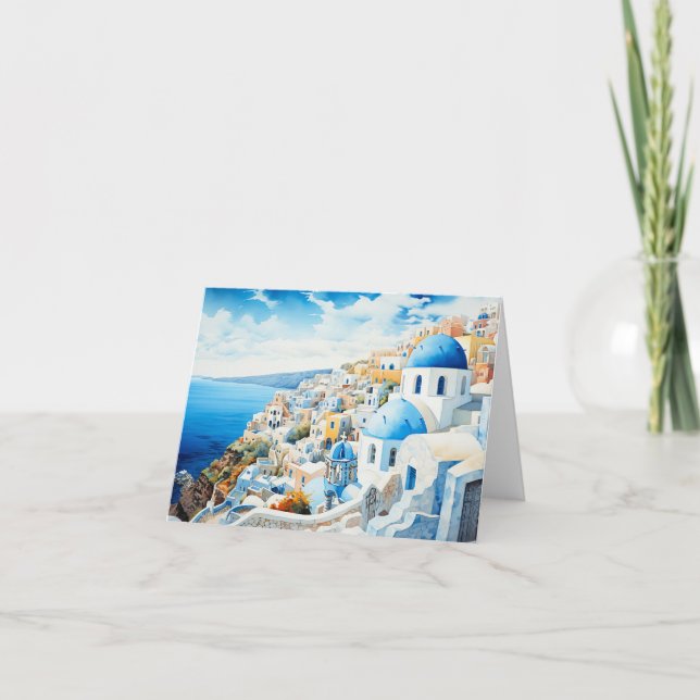 Santorini Watercolor Painting Design. Kort (Framsida)