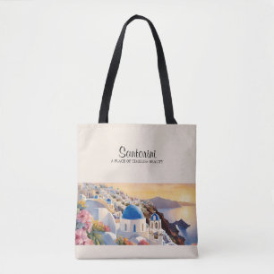 Santorini Watercolor Tote Bag - Tidlös Skönhet Tygkasse