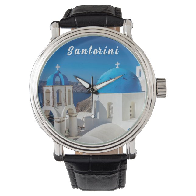 Santorini with blue and white church armbandsur (Framsida)