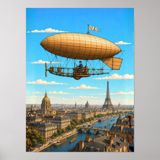 Santos-Dumont Luftskepp Ovanför Paris Poster (Framsidan)