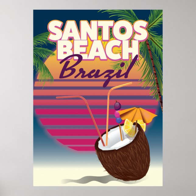 Santos strand Brasilien vintage resemålning affisc Poster (Framsidan)