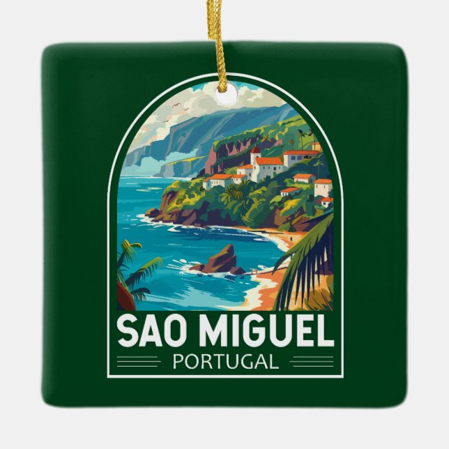 Sao Miguel Island Portugal Travel Art Julgransprydnad Keramik (Framsida)