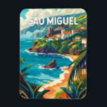 Sao Miguel Island Portugal Travel Art Magnet<br><div class="desc">São Miguel Islands retro-vektorfärgsdesign. Det är känt för sin vulkaniska miljö,  flora och rik marina liv,  inklusive valar.</div>