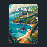 Sao Miguel Island Portugal Travel Art Magnet<br><div class="desc">São Miguel Islands retro-vektorfärgsdesign. Det är känt för sin vulkaniska miljö,  flora och rik marina liv,  inklusive valar.</div>