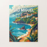 Sao Miguel Island Portugal Travel Art Pussel<br><div class="desc">São Miguel Islands retro-vektorfärgsdesign. Det är känt för sin vulkaniska miljö,  flora och rik marina liv,  inklusive valar.</div>