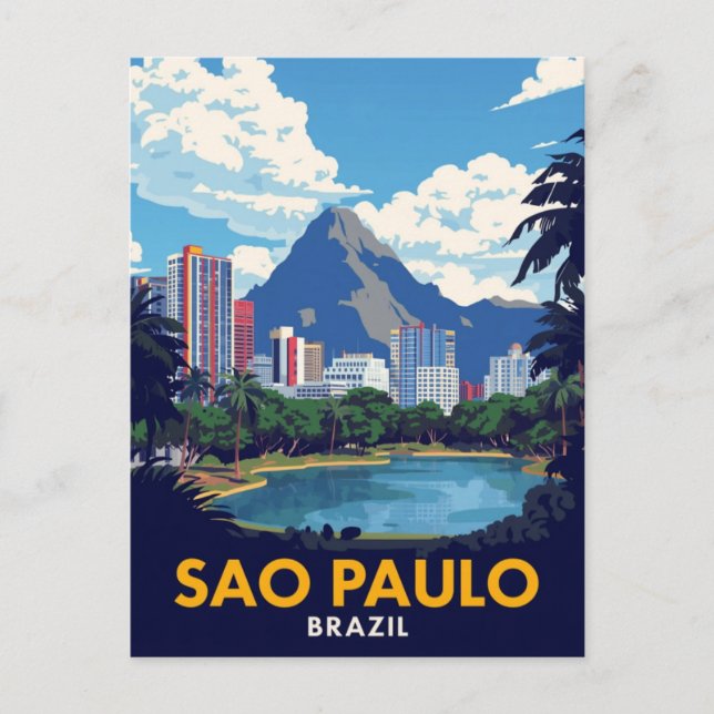 Sao Paulo Brasil Retro Stadssiluett Konst Vykort (Framsida)