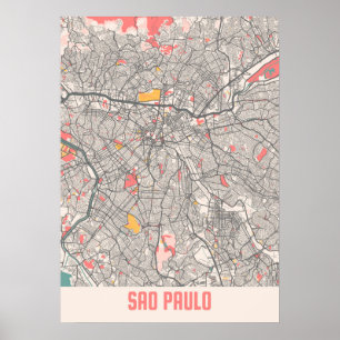 Sao Paulo - Brasilien Chalk City Karta Poster