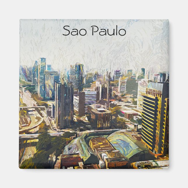 Sao Paulo Brasilien Cityscape Painting Magnet (Framsidan)