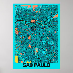 Sao Paulo - Brasilien Gloria City Karta Poster