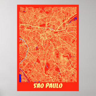 Sao Paulo - Brasilien Retro City Karta Poster