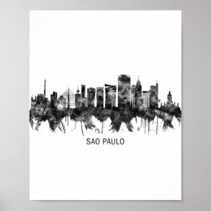 Sao Paulo Brasilien Skyline BW Poster