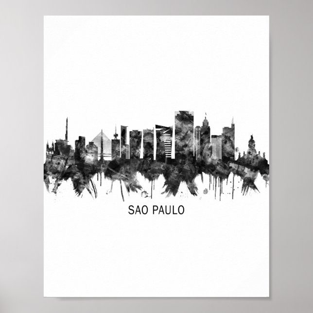 Sao Paulo Brasilien Skyline BW Poster (Framsidan)
