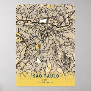 Sao Paulo - Brasiliens Gult City Karta Poster