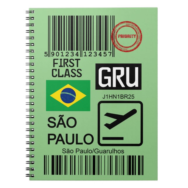 Sao Paulo Brasiliens resa biljett Anteckningsbok (Framsidan)