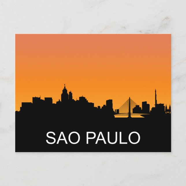 São Paulo silhouette, sommarsolnedgång illustratio Vykort (Framsida)
