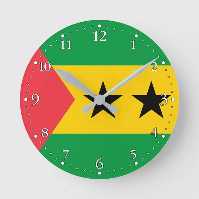Sao Tome och Principe Flagga Rund Klocka (Framsida)
