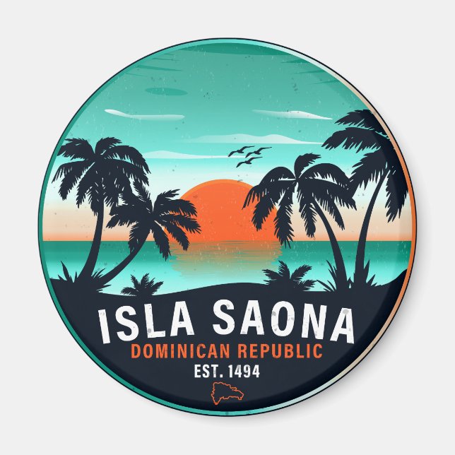 Saona Island Dominikanska republiken Retro Sunset  Magnet (Framsidan)