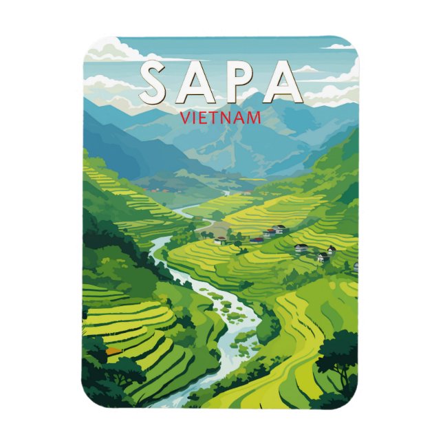 Sapa Vietnam Travel Art Vintage Magnet (Vertikal)