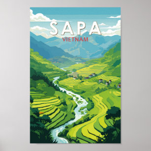Sapa Vietnam Travel Art Vintage Poster