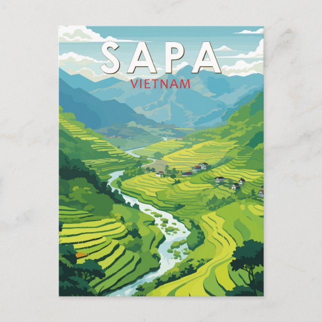 Sapa Vietnam Travel Art Vintage Vykort (Framsida)