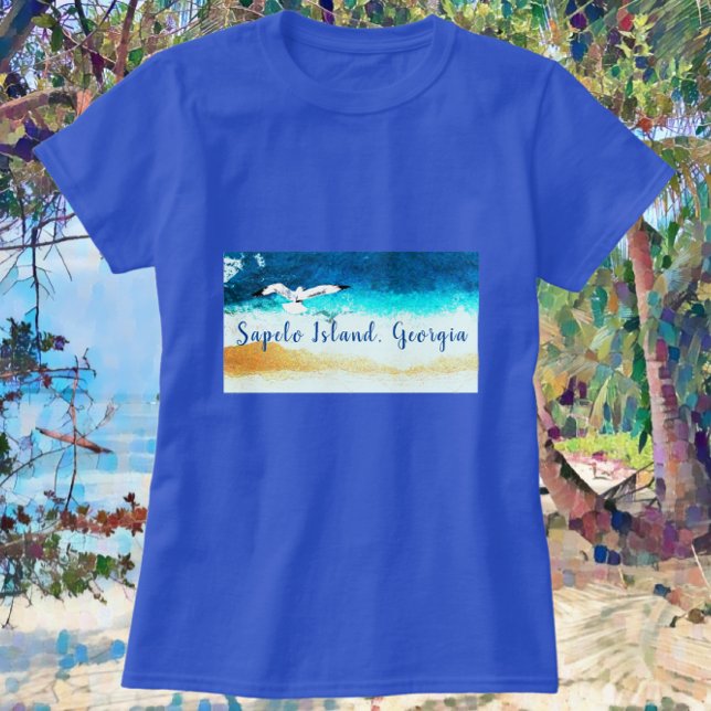 Sapelo Island GA Seashore och Fiskmås T Shirt (Skapare uppladdad)