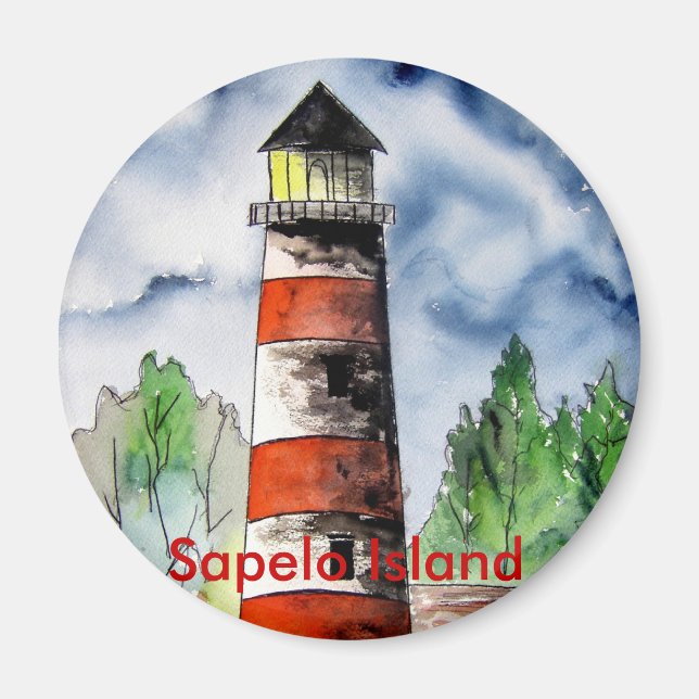 Sapelo Island Lighthouse Georgia Nautical art-gåva Magnet (Framsidan)