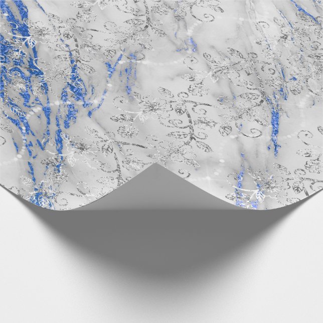 Saphire Diamonds Marble Cobalt Blue White Grått Presentpapper (Hörn)