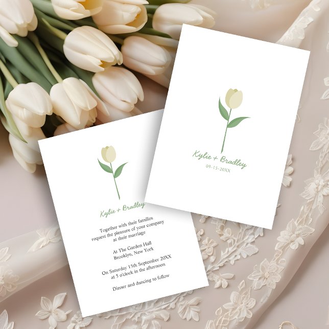 Sapling av minimalistiskt Tulip Inbjudningar (Cute Minimalist Pale Creme Tulip Wedding Invitation Card.)