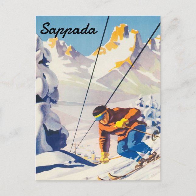 Sappada, Man på skidspår, Italien Vykort (Framsida)