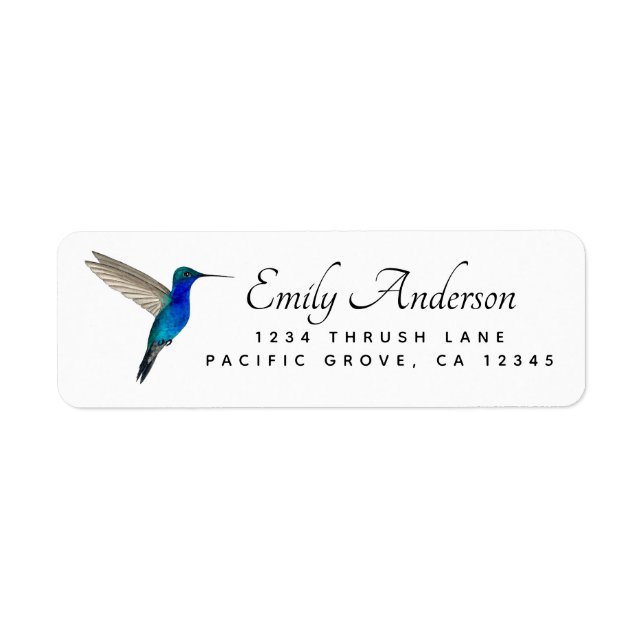 Sapphire-bellied Hummingbird returadress Returadress Etikett (Framsidan)