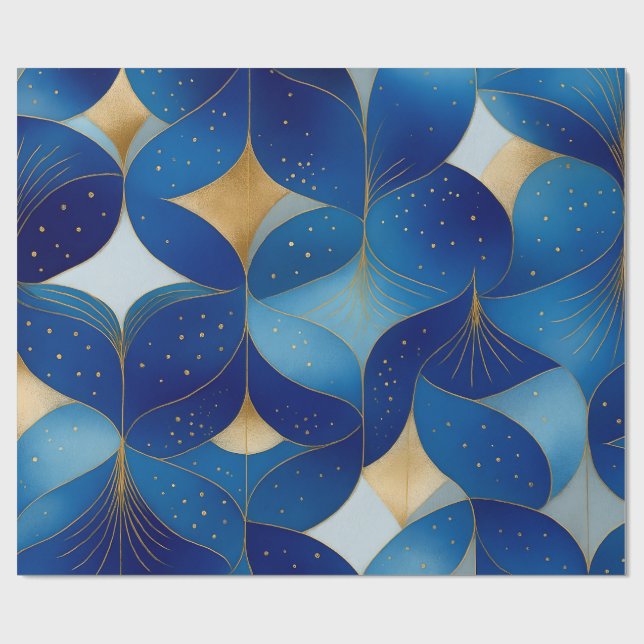 Sapphire Bloom & Gold Foil Gift Wrap Presentpapper (Platt)