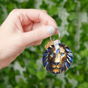 Sapphire Blue and Guld Lejon Nyckelring