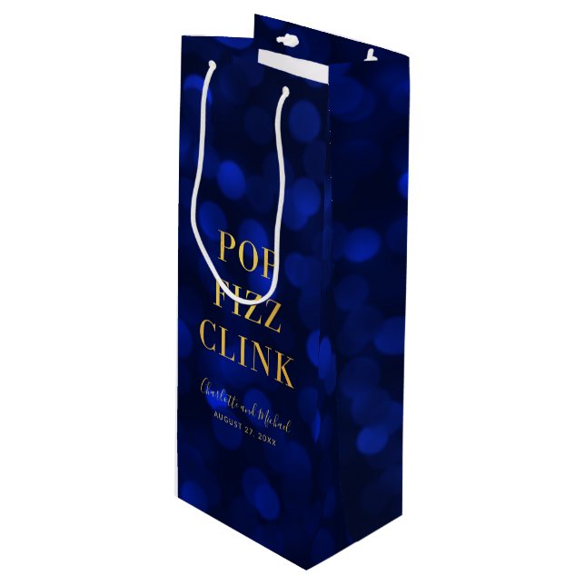 Sapphire Blue Bokeh Faux Guld Pop Fizz Clink (Framsidan Vinklad)