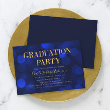 Sapphire Blue Bokeh Faux Guld Studentfest