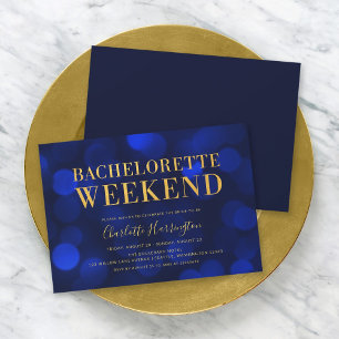 Sapphire Blue Bokeh Ljus Bachelorette Helg Inbjudningar