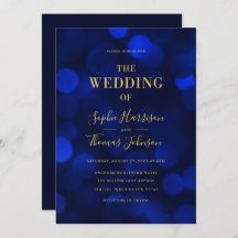 Sapphire Blue Bokeh Ljus Faux Guld Bröllop