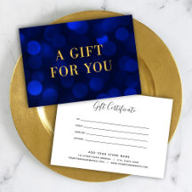 Sapphire Blue Bokeh Ljus Guld Gift Certificate