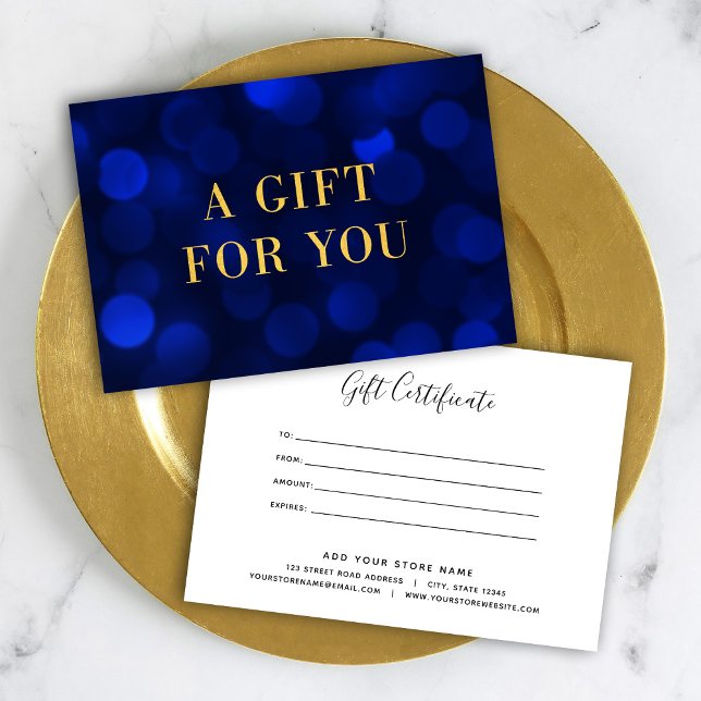 Sapphire Blue Bokeh Ljus Guld Gift Certificate (Skapare uppladdad)