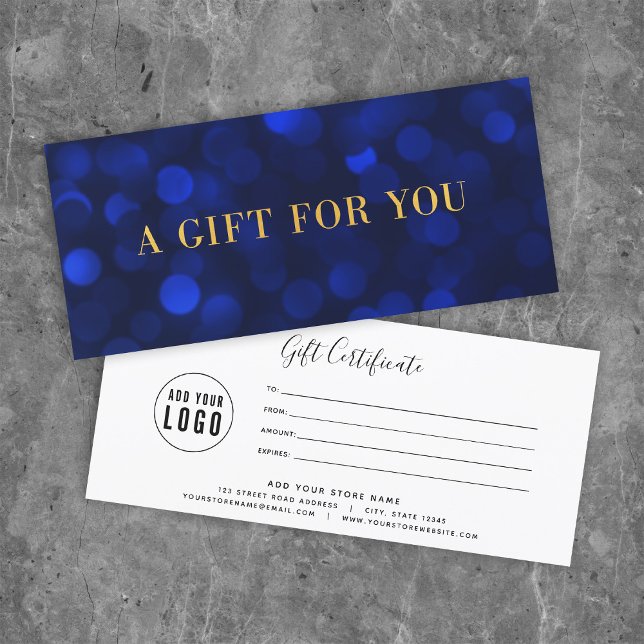 Sapphire Blue Bokeh Ljus Guld Gift Certificate (Skapare uppladdad)