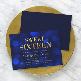 Sapphire Blue Bokeh Ljus Sweet sixteen Birthday Inbjudningar