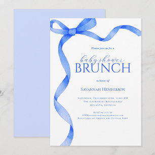 Sapphire Blue Bow Ribbon Baby Shower Brunch Inbjudningar