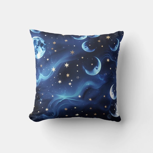 Sapphire Blue Celestial Moon Pillow Kudde (Framsida)