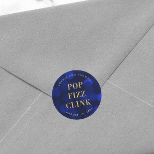 Sapphire Blue Faux Guld Pop Fizz Clink Runt Klistermärke